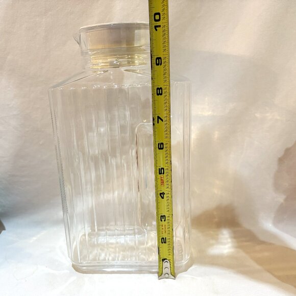 VTG 2 Quart ARC FRANCE Clear Glass Ribbed Rectangle Water Carafe PITCHER 64 oz - Picture 5 of 6